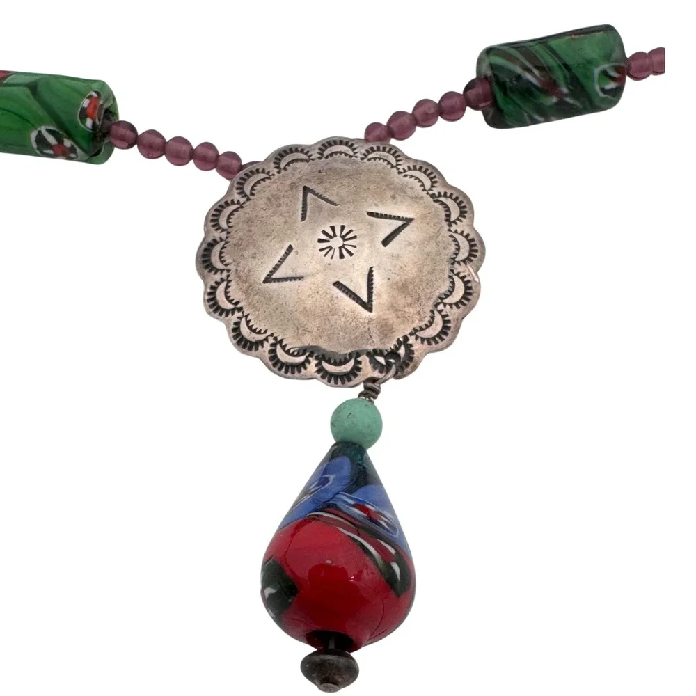 Signed‎ Carlisle Sterling Necklace Beads Gemstones Star Native American Rare 53